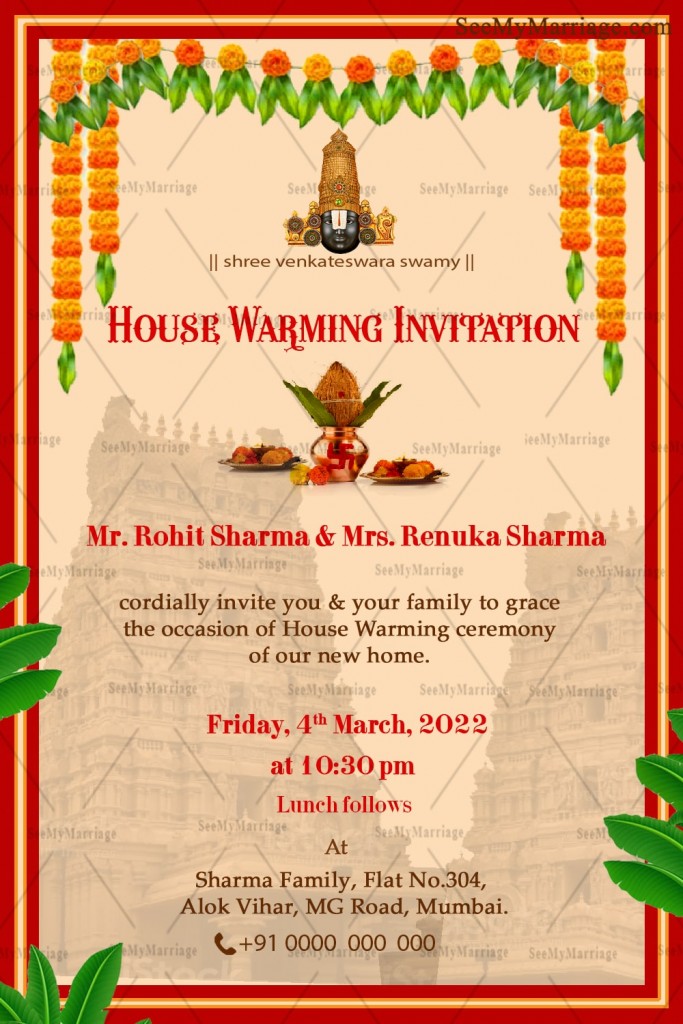 Red And Yellow Simple Border House Warming Invitation Card With The ...