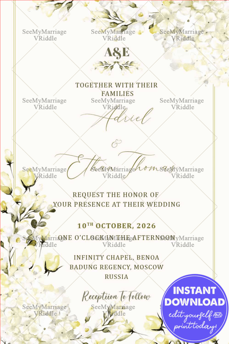 Russian Wedding Invitation Card Decorated With Magnolia Flower In Off White Theme