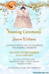 vBaby Girl Naming Ceremony Invitation Card With Sky Blue Theme And Frock