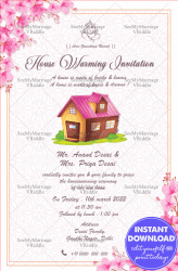 Simply Pink Invitation With Pretty Pink Flowers To Match The Pink Roofed Cottage For A Lovely Housewarming Ceremony