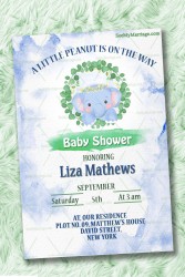 Cute Elephant Theme Baby Shower Invitation Card Decorated With Watercolor Effect In Blue Color Theme