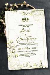 Russian Wedding Invitation Card Decorated With Magnolia Flower In Off White Theme