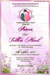 Undangan Pernikahan Indonesian Wedding Invitation Card Decorated With Purple Flower, Bride And Groom Photo Frame