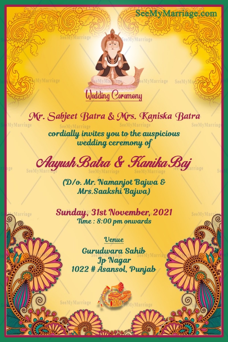 Traditional Sindhi Cartoon Couple Theme Wedding Invitation Card ...