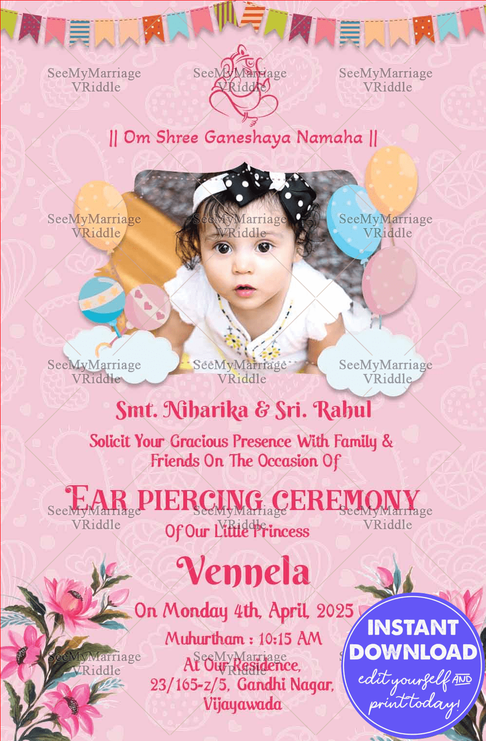 Pink Colour With Heart Background Ear Piercing Ceremony