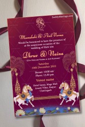 Traditional Horse Theme Wedding Invitation Card With Purple Background