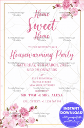 A Pink Floral Theme Invitation For House Warming Party Of A Home Sweet Home