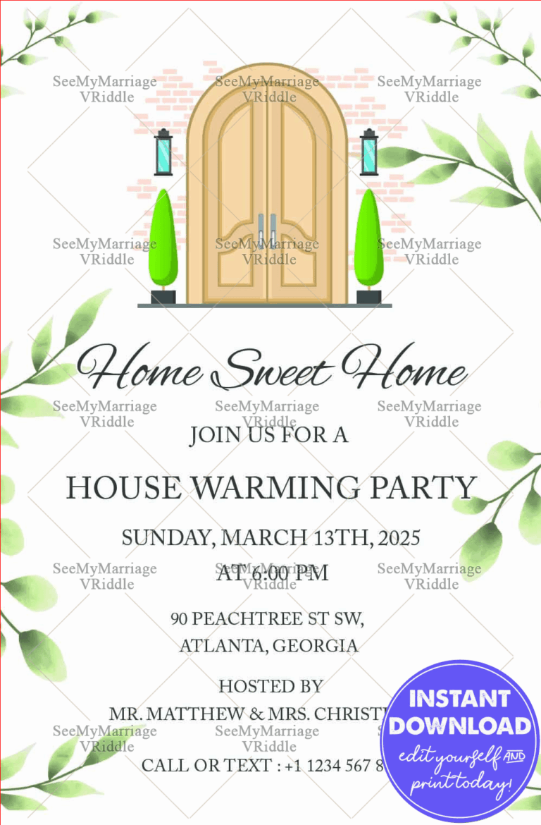 A Quaint Vintage Theme Invitation With Cream Wooden Doors For Home Sweet Home House Warming Party