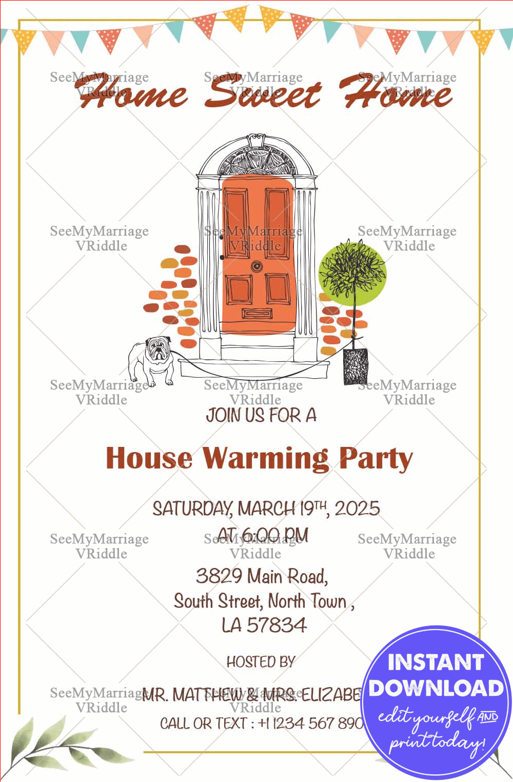 A Warm Welcoming Invitation For House Warming Party Depicting A Puppy Waiting Next To A Simple Doorway
