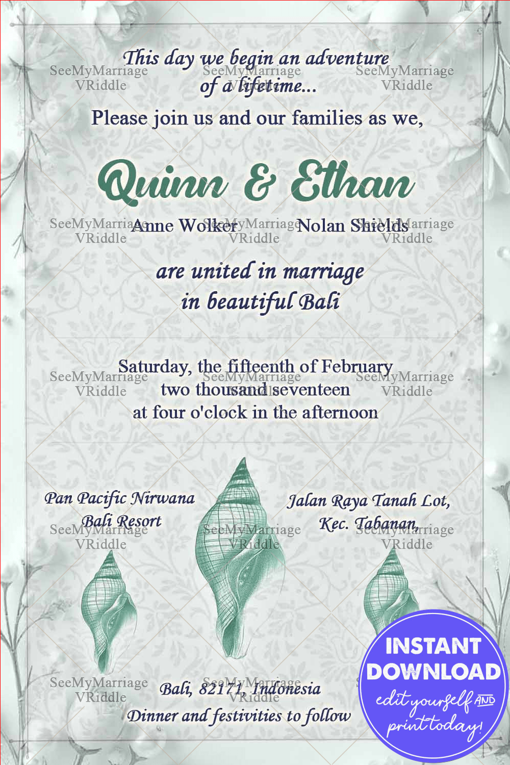 Bali Indonesia Asia Destination Wedding Invitation