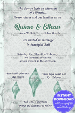 Bali Indonesia Asia Destination Wedding Invitation