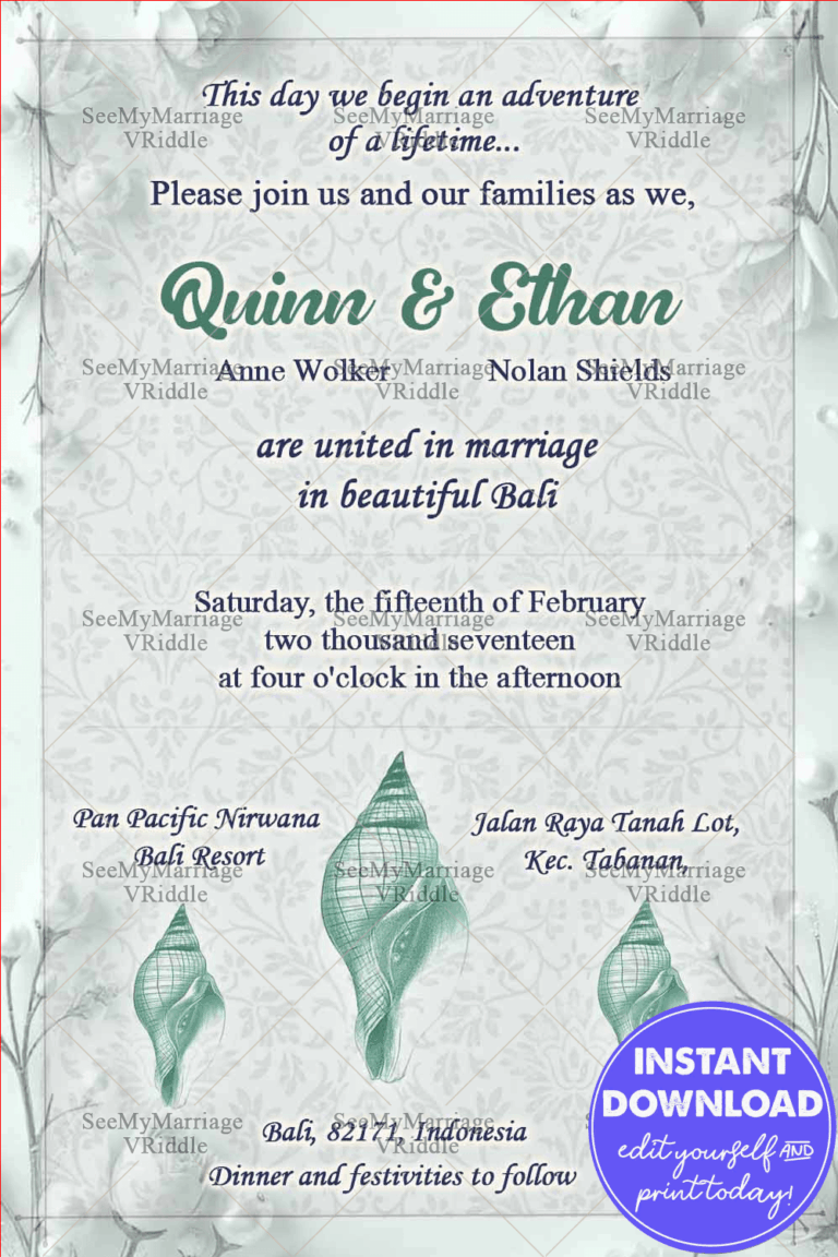 Bali Indonesia Asia Destination Wedding Invitation