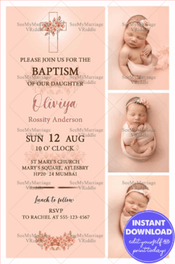 Baptism Invitation Card Peach Theme With Baby Photo Shoot