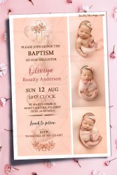 Baptism Invitation Card Peach Theme With Baby Photo Shoot