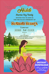 Bride on Lotus Haldi Invitation E Card