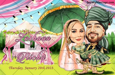 A DDLJ Theme Totally Over The Top Wedding Invitation With Caricature Of The Bride And Groom