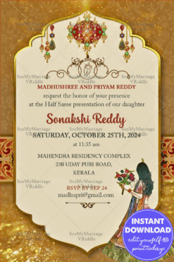 Traditional Gorgeous Half Saree Invitation card