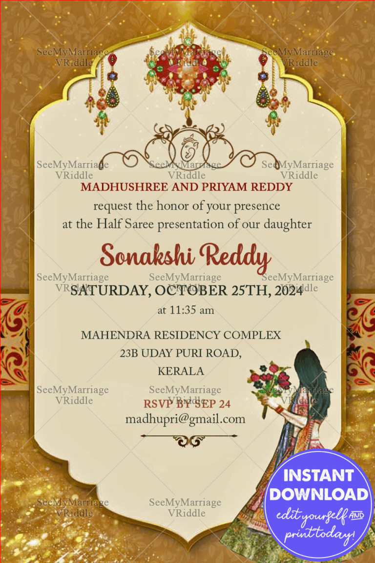 Traditional Gorgeous Half Saree Invitation card