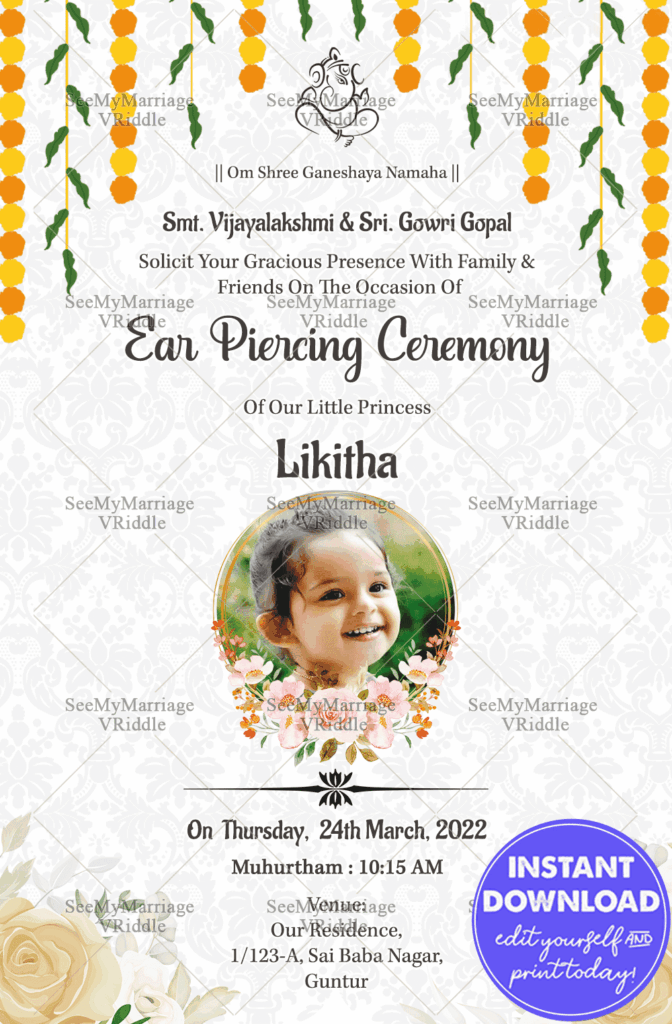 Floral & Hanging Tooran With Floral Pattern Background Ear Piercing Ceremony