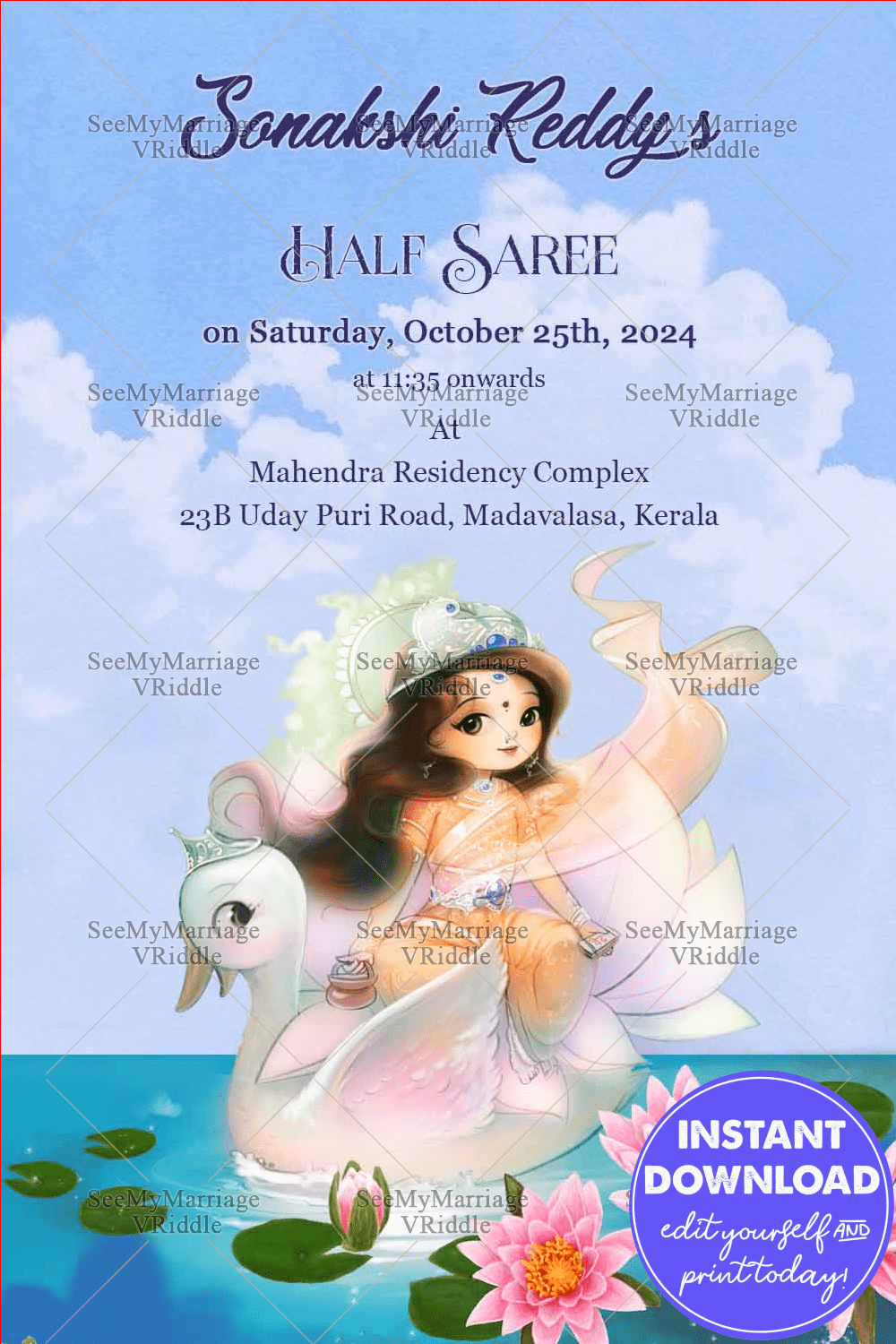 Gayatri Lotus theme Half Saree Invitation card