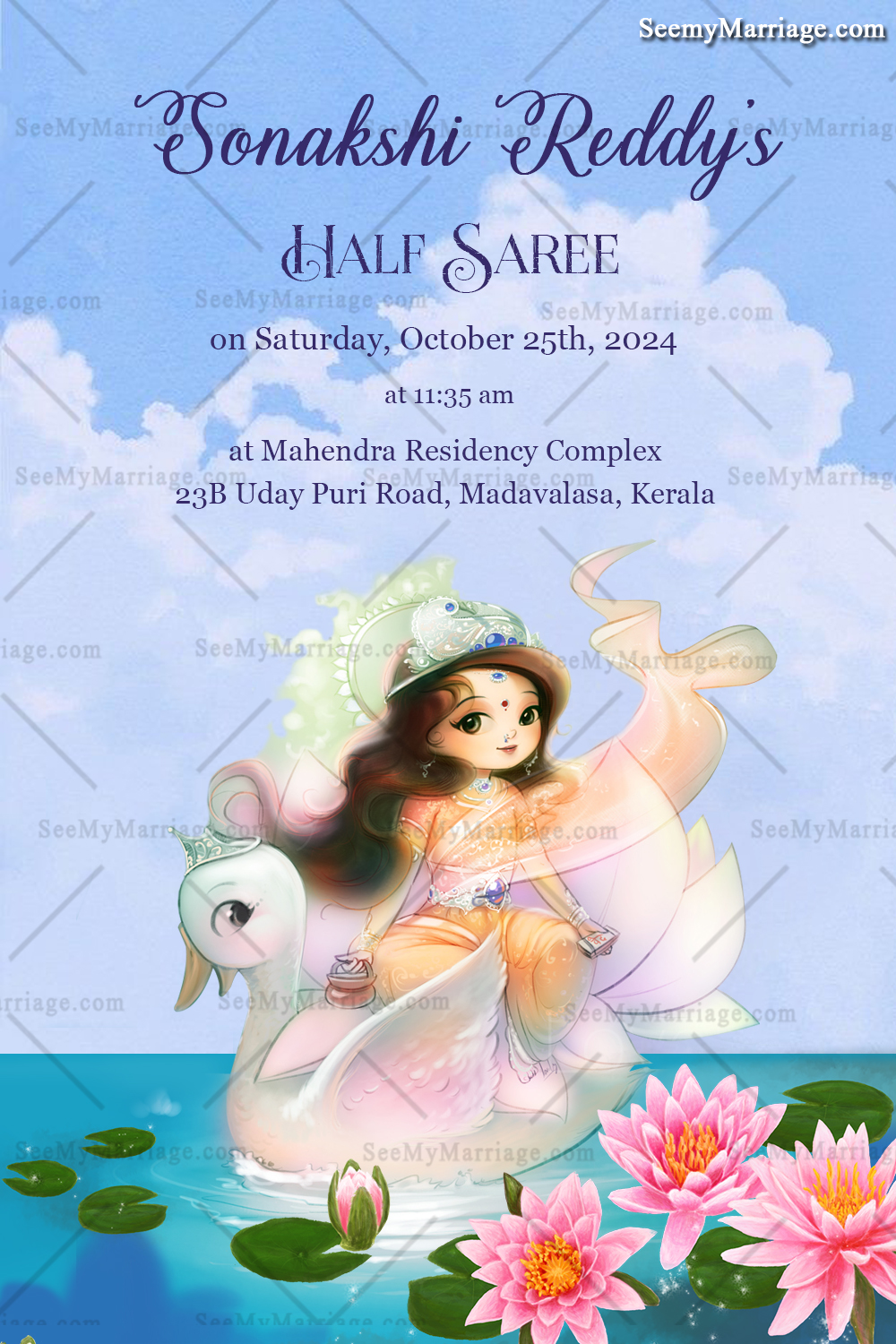 Gayatri Lotus theme Half Saree Invitation card