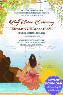 Girl on Swing Half Saree Invitation Card