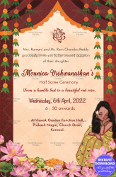 Gorgeous Girl with Lotus Theme half saree invitation card