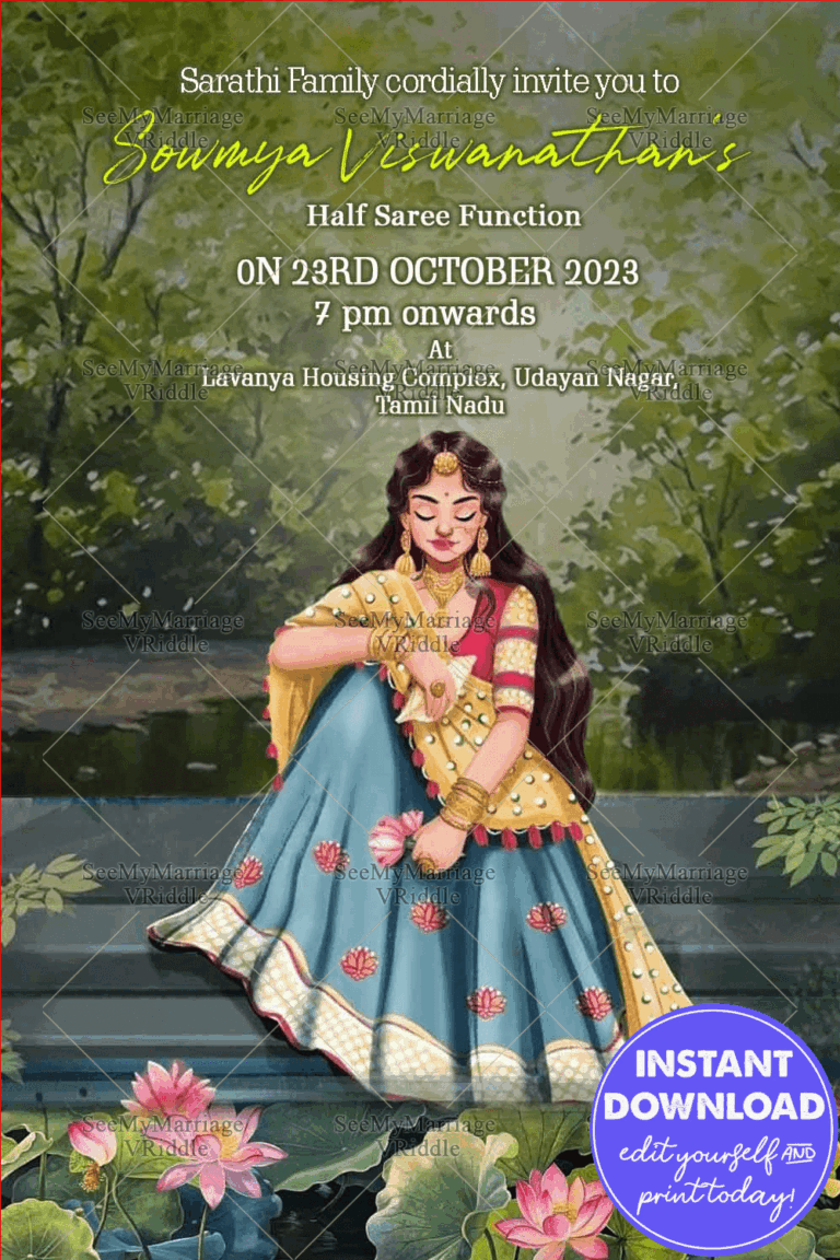 Hindu Royal Theme Half Saree function Invitation card