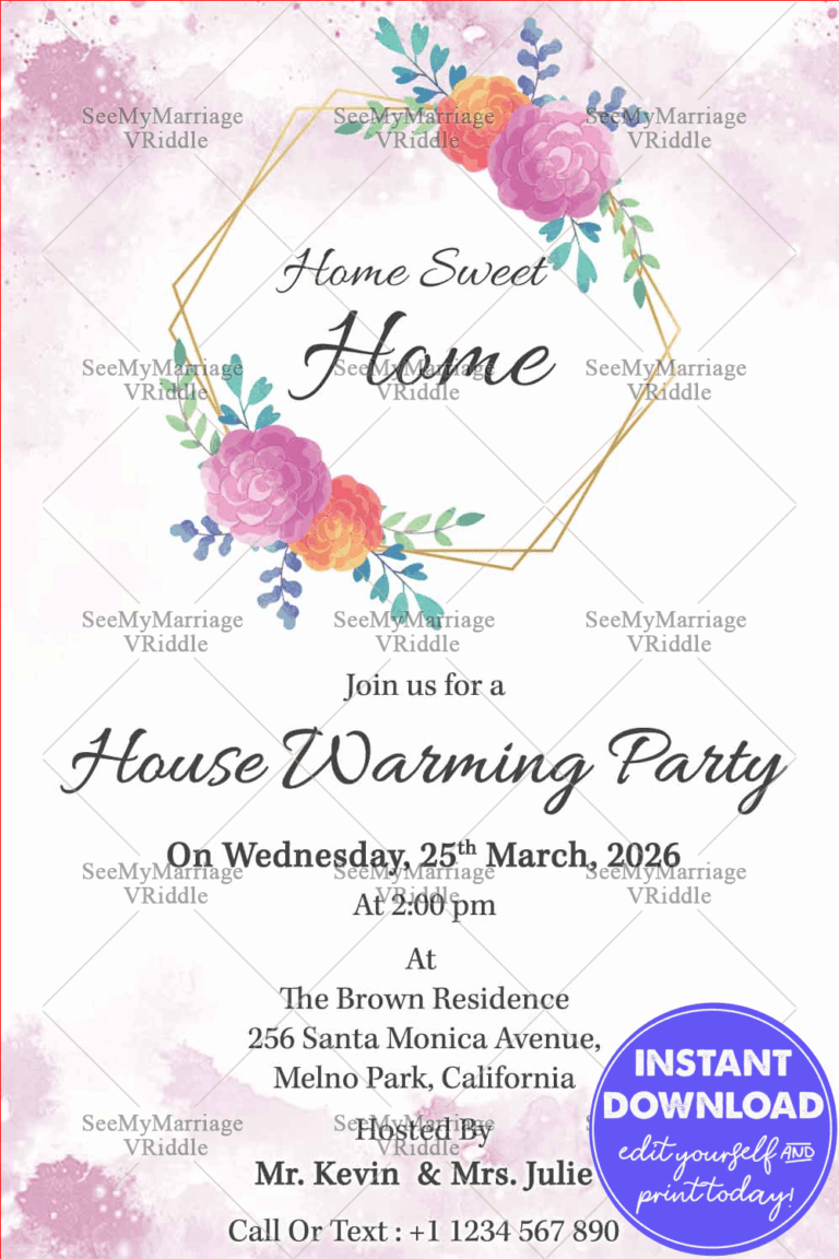 Home Sweet Home Framed With Dahlia Flowers For Invitation To House Warming Party