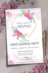 Home Sweet Home Framed With Dahlia Flowers For Invitation To House Warming Party