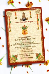 Red And Golden frame Telugu Housewarming Invitation With Blessings Of Venkateshwara Swamy