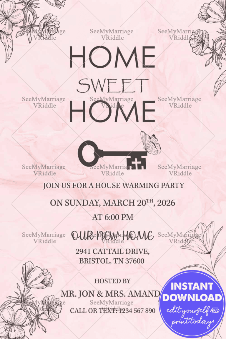 Key To My Home Sweet Home Themed Pink Invitation For House Warming Party (Copy)