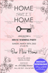 Key To My Home Sweet Home Themed Pink Invitation For House Warming Party