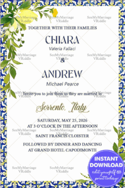 Lemon Blue Yellow Watercolor Illustrated Invitation