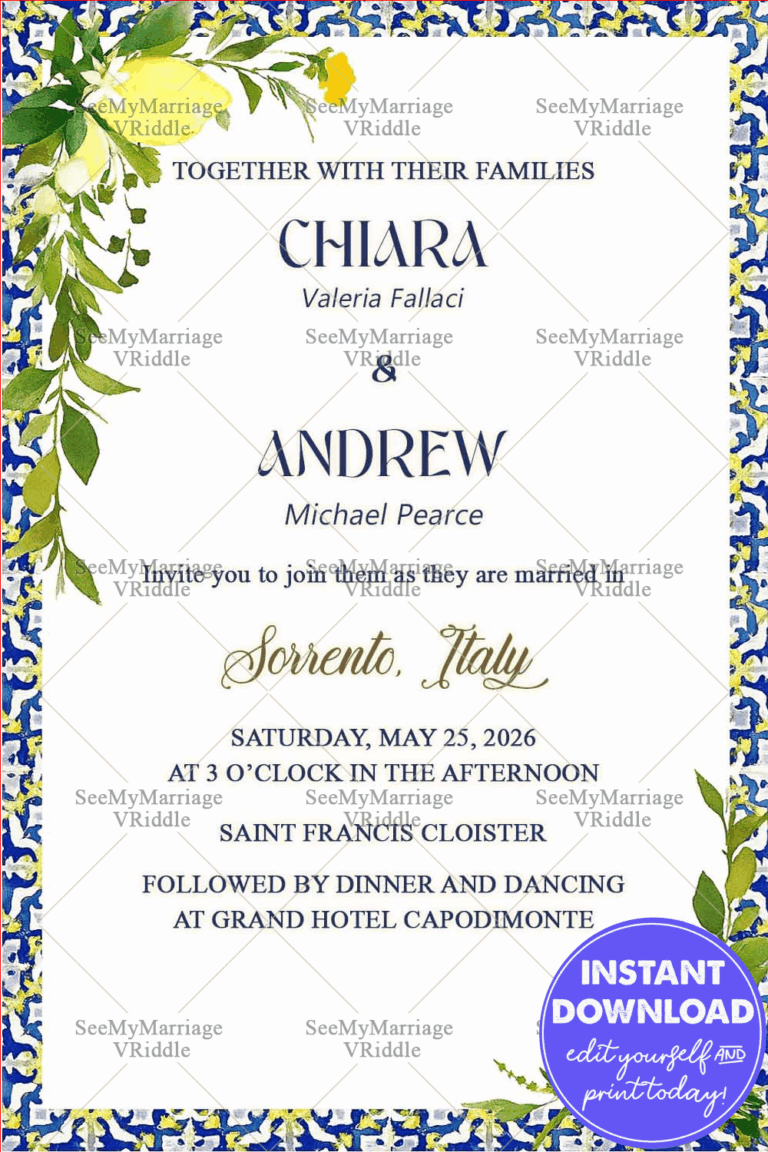 Lemon Blue Yellow Watercolor Illustrated Invitation