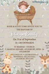 Little Boy Baptism Invitation Card With Cute Jungle Animals Theme