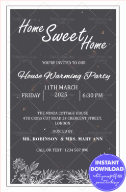 Message Written In Chalk on Black Slate Theme Invitation For House Warming Of Home Sweet Home