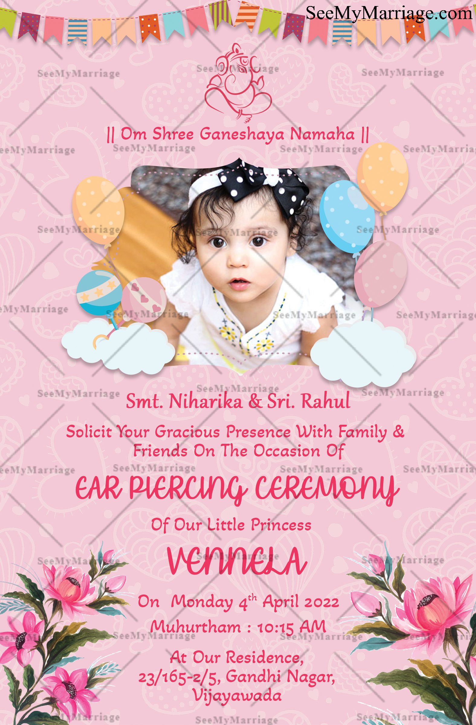 Pink Colour With Heart Background Ear Piercing Ceremony