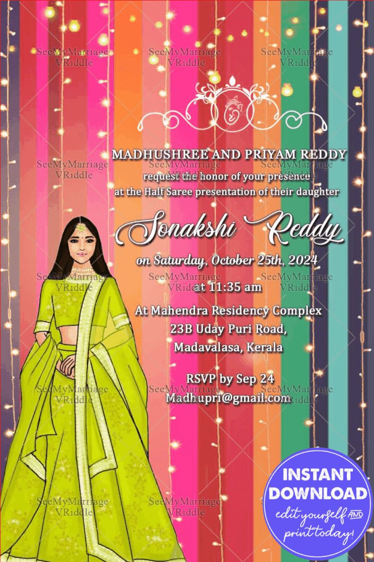 Rainbow theme Half Saree Invitation Card