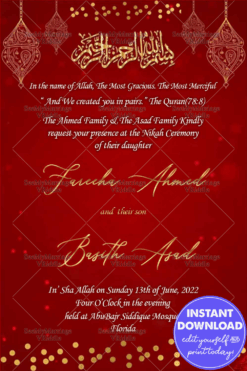 Red & Golden Muslim Nikah Invitation