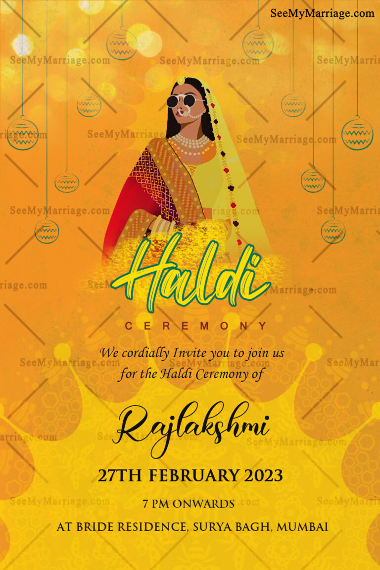 Royal Mandala theme haldi ceremony bride side invitation card