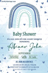 Simple Arc Theme Baby Shower Invitation Card With Watercolor Splash And Blue Heart Shape