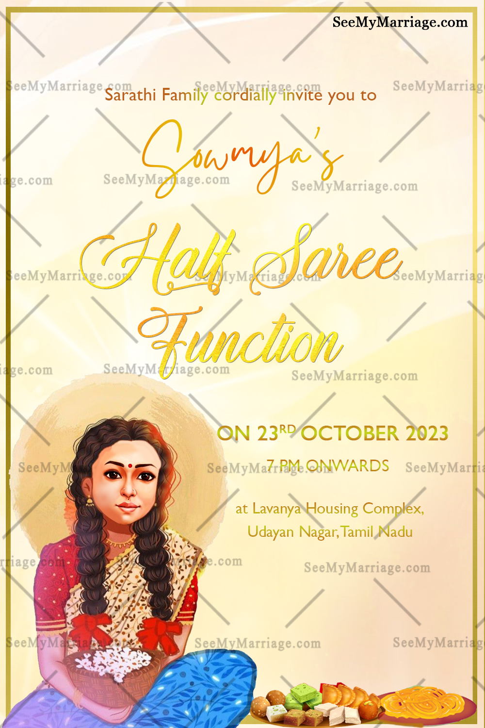 Soundariya Half Saree function Invitation card v new