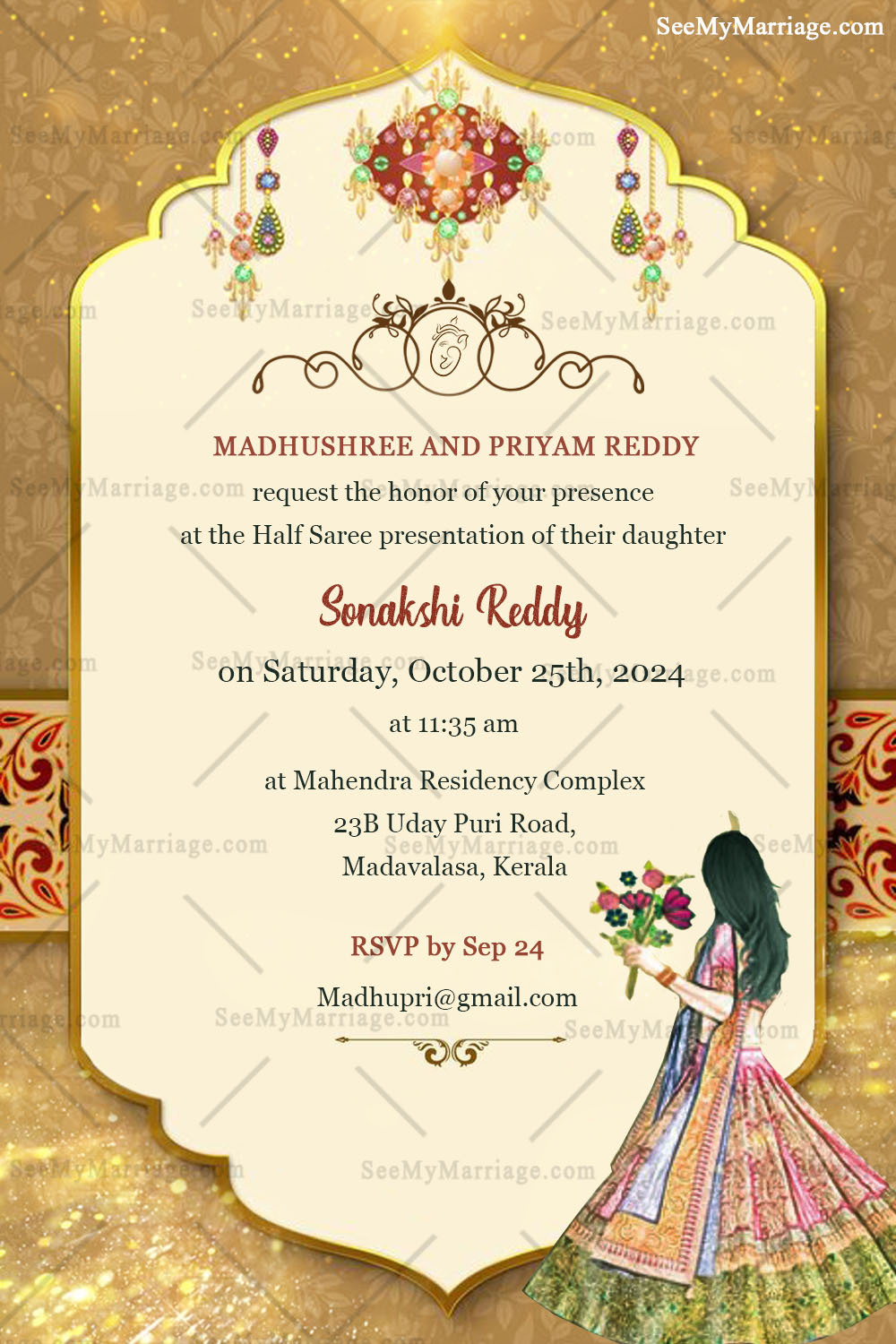 Traditional Gorgeous Half Saree Invitation Card – Seemymarriage