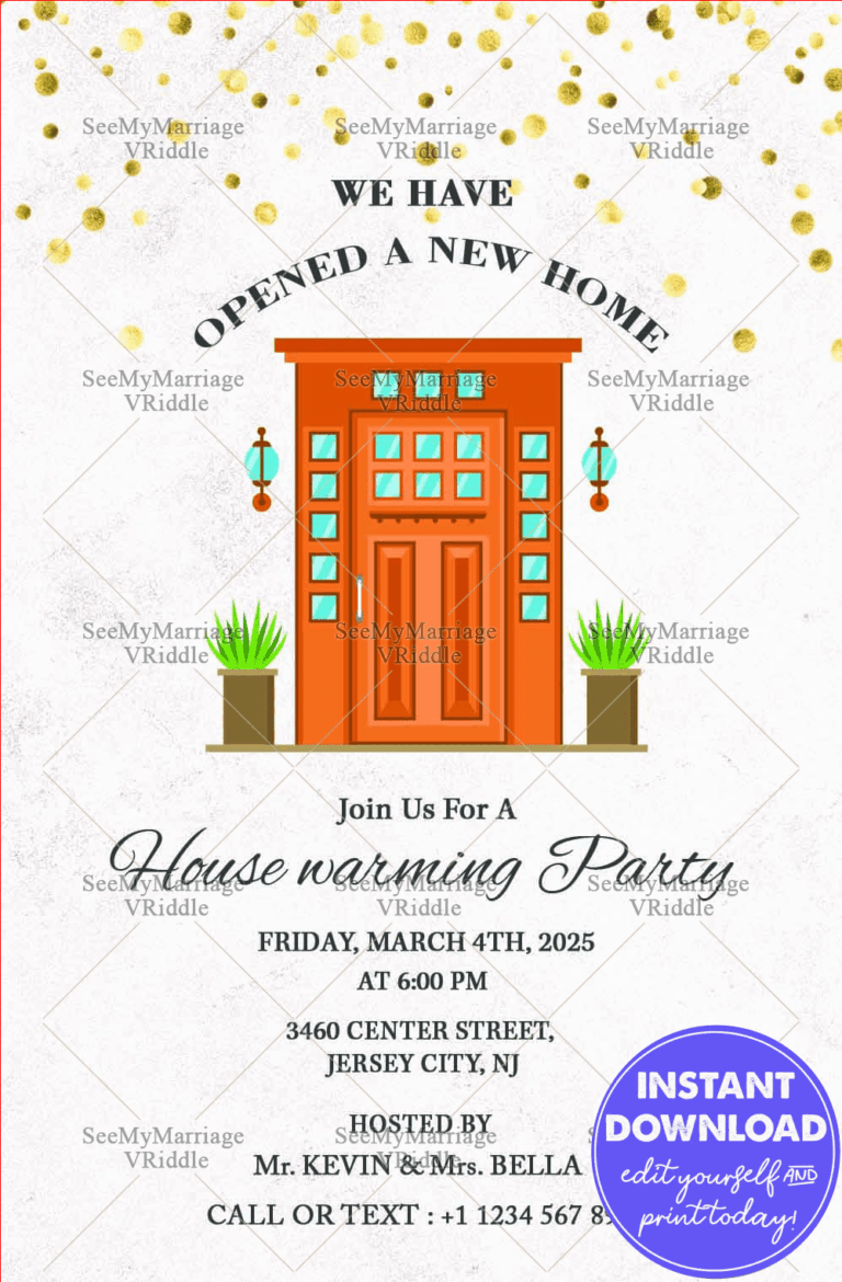 White Theme Invitation with Gold Sparkles For House Warming Party Of A New Home