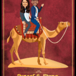 A Comic Invitation For Wedding Celebrations With Couple on Camel Caricature