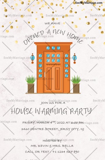 White Theme Invitation with Gold Sparkles For House Warming Party Of A ...