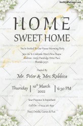 House warming Party Invitation With White Marble Backdrop And Magnolia Flower Bouquets