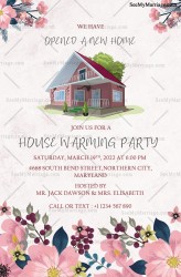 Opened A New Home Invitation For House Warming Party In Floral Theme With A Red Bricked House