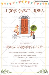 A Warm Welcoming Invitation For House Warming Party Depicting A Puppy Waiting Next To A Simple Doorway